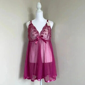 Womens Spree Intimates Mesh Triangle Cup Sequin Babydoll Set​​